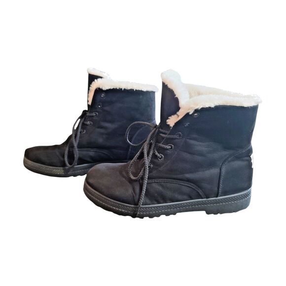 Sql Womens B5CT Black Fuzzy Lined Boots Size 9 - Picture 1 of 6